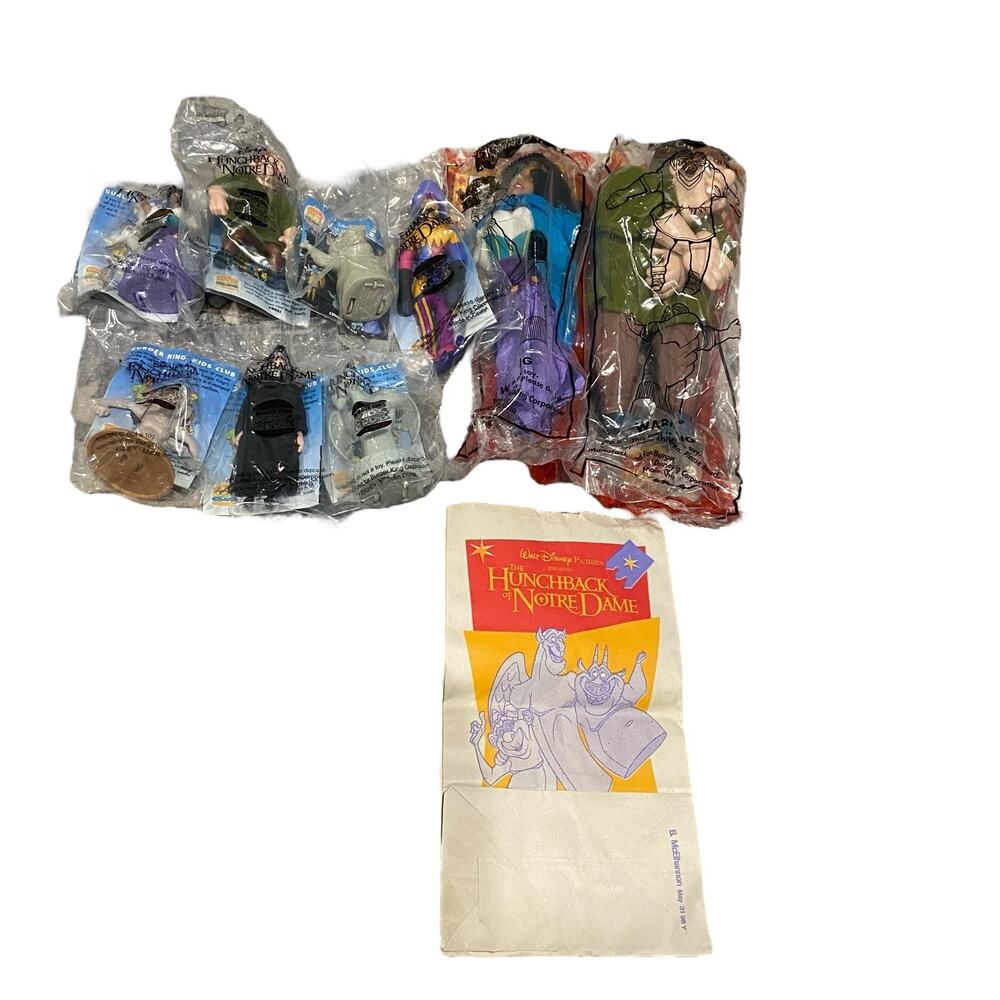 The Hunchback Of Notre Dame Burger King 1996 Kids Club 7 Toys 2 Puppets 1‎ Bag
